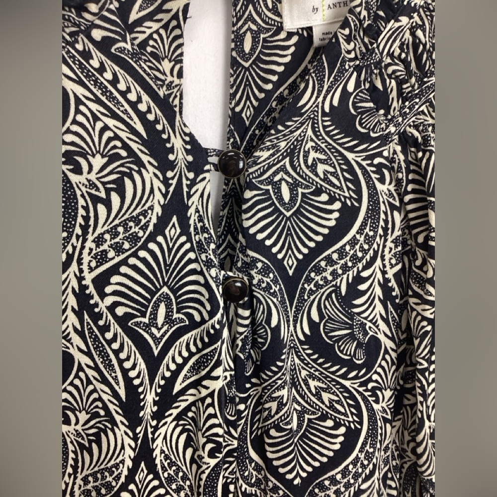 Anthropologie Zadie Black Printed button Jumpsuit Flutter sleeve Pockets - Picture 11 of 12
